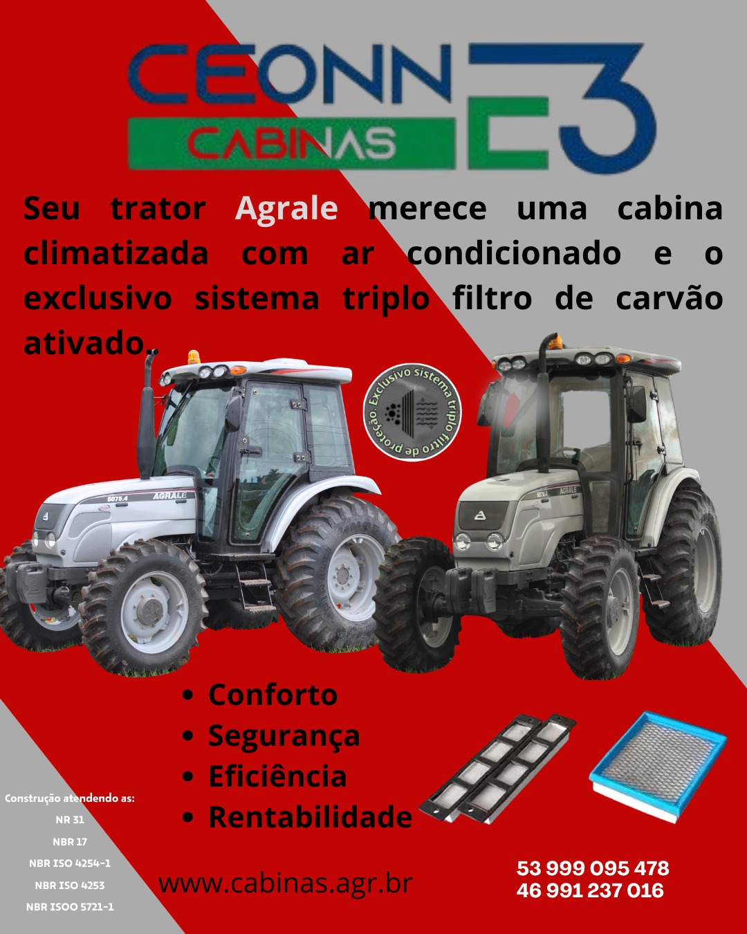 Cabina Ceonn E3 no Agrale — ar condicionado e exclusivo sistema triplo filtro de carvão ativado