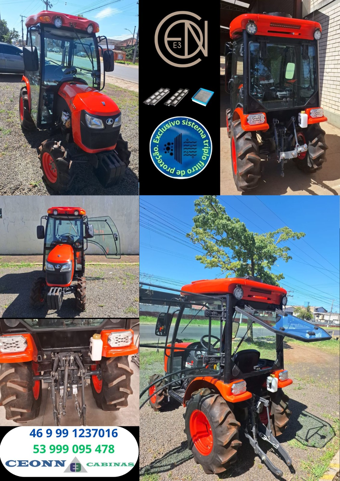 Cabina Ceonn E3 no Kubota — exclusivo sistema triplo filtro de proteção