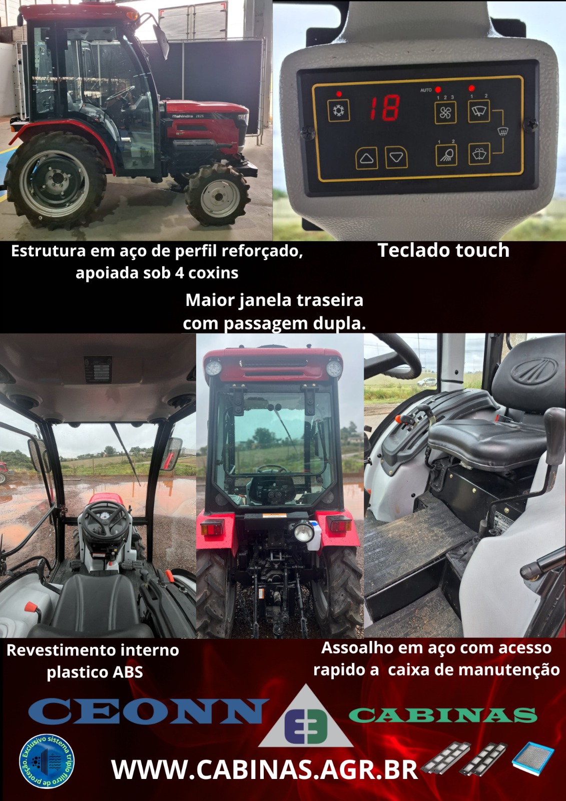 Detalhes construtivos da cabina Mahindra