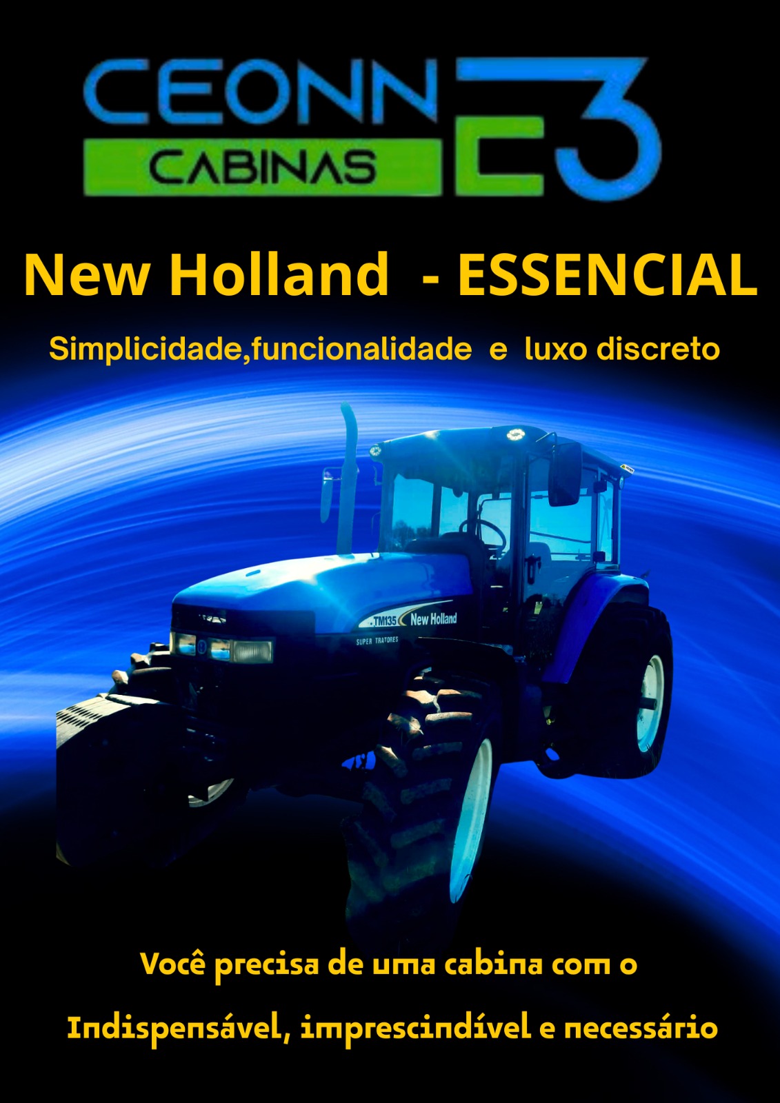 New Holland TM135 — Essencial. Simplicidade, funcionalidade e luxo discreto. Você precisa de uma cabina com o indispensável, imprescindível e necessário