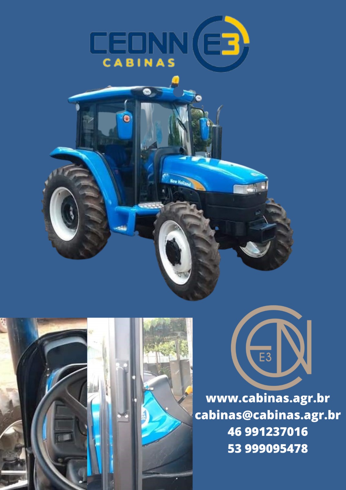 New Holland TD com cabina Ceonn E3 — detalhes construtivos