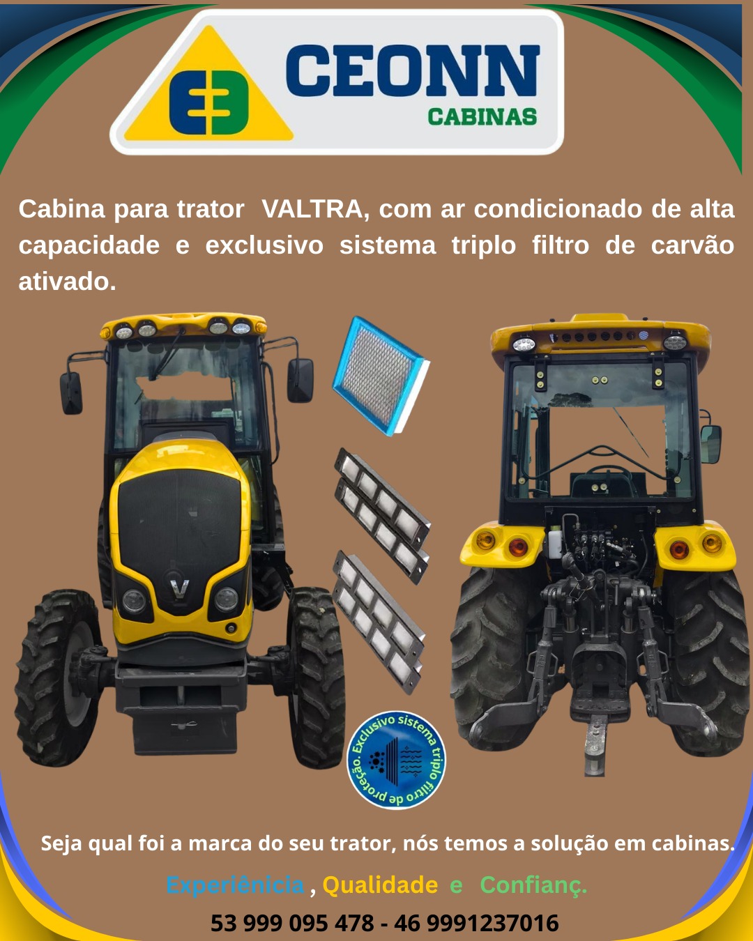 Cabina Ceonn E3 no Valtra — ar condicionado de alta capacidade e exclusivo sistema triplo filtro de carvão ativado