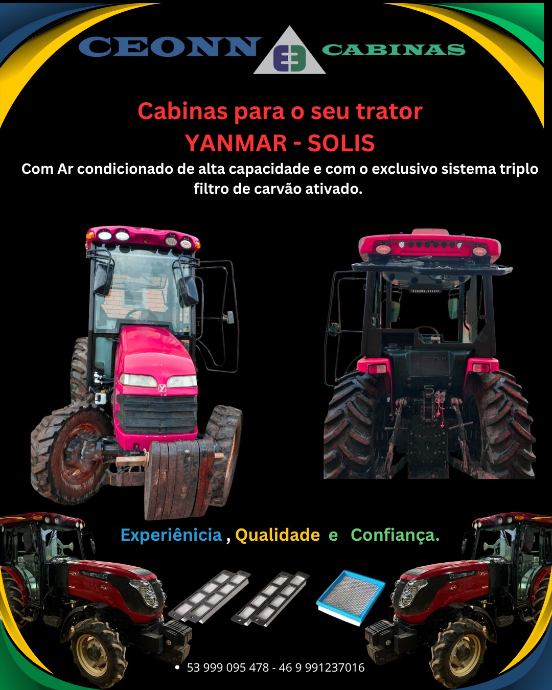 Cabinas para o trator Yanmar - Solis — ar condicionado de alta capacidade e exclusivo sistema triplo filtro de carvão ativado